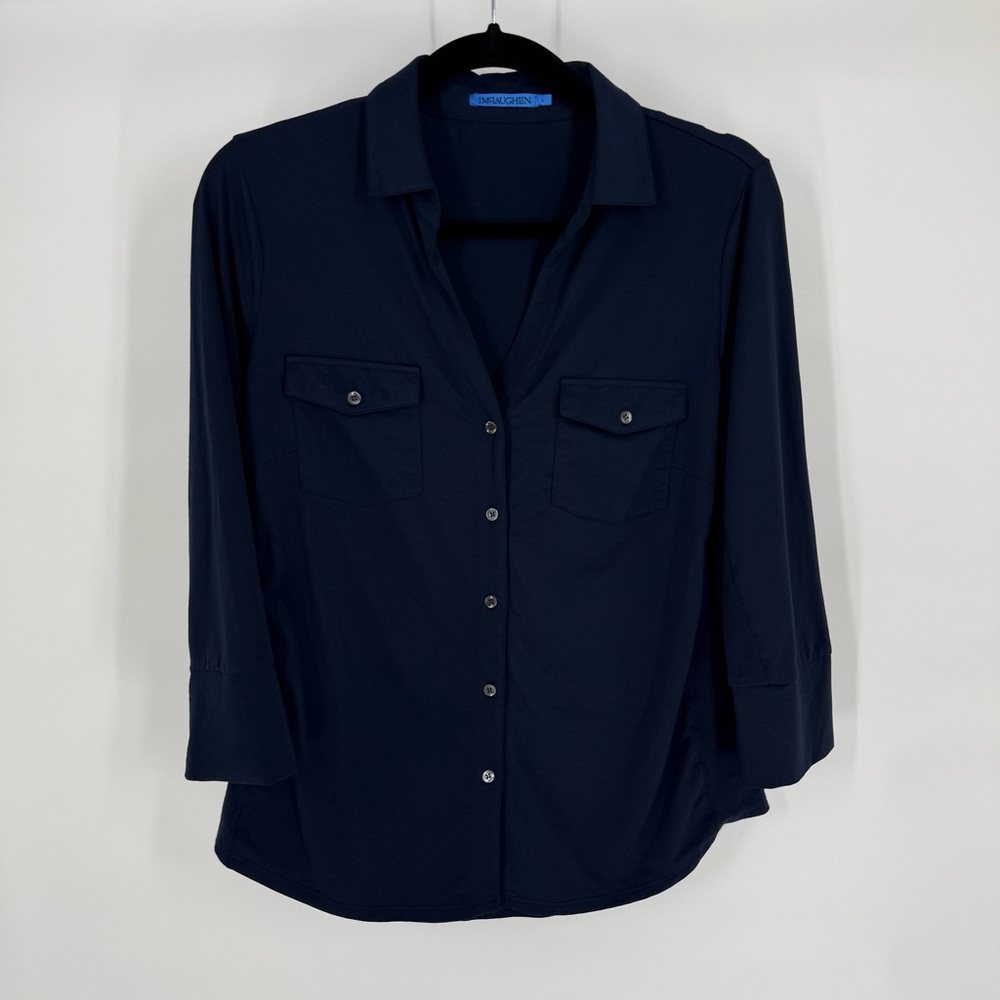 J Mclaughlin Button Front Blouse Long Sleeve Coll… - image 1